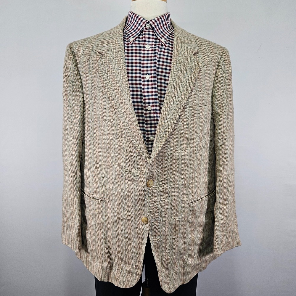 Joe Namath Mens Sport Coat Blazer Two Button Tweed Herringbone Silk Poly 48R Big